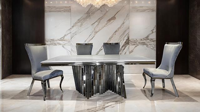 Basilicata 7 Pc Dining Table Set Chrome & Gold 5