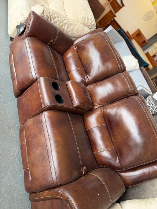 Leather Brown Reclining Loveseat